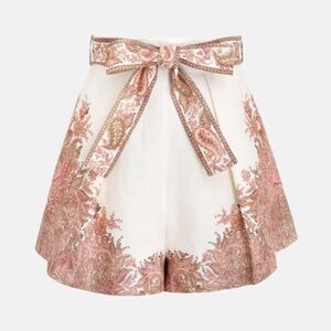 Zimmermann Brighton Paisley Linen Shorts, Pink + White Floral Size 0 XS Boho